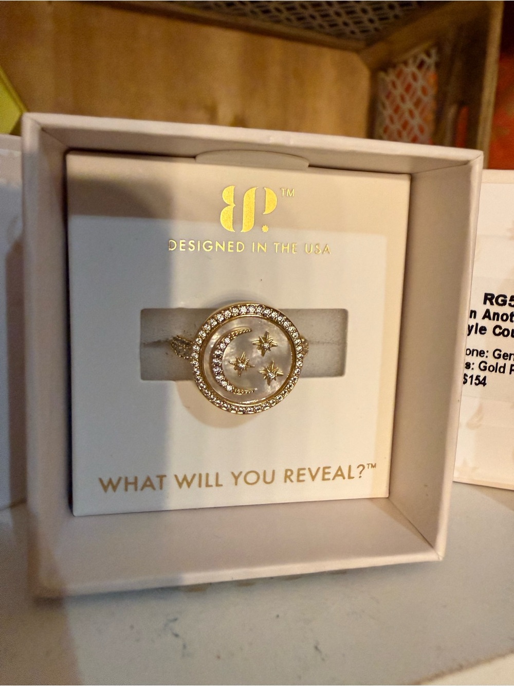 Gold Crescent Moon & Star Ring Halo Collection